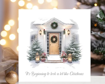 Handmade Snowy Christmas Cards: Winter Holiday Scene, Set of 5