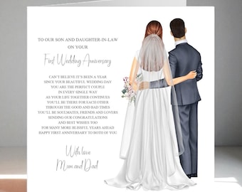 To Our Son and Daughter-in Law On Your First Wedding Anniversary Card, Paper Anniversary, Personalised Anniversary Card, One Year Married
