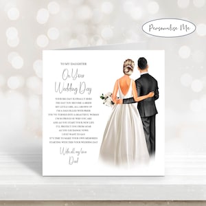 À ma fille De papa sur votre carte de mariage, carte souvenir de mariage personnalisée, carte de mariage de ma fille