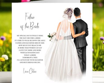 Father of the Bride From The Bride Wedding Day Card, To my Dad on my Wedding Day Gift, Personalised Wedding Card, Customised Wedding Gift