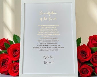 A4 Foiled Print, To Grandfather from the Bride on her Wedding Day Print, Gift from Bride to Grandfather on Wedding Day, Personalised Gift