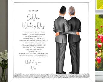 To my Son from Dad on your Wedding Day Poem Framed Print, From Father to Groom Gift, Personalised Wedding Keepsake