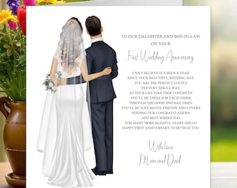 To Our Daughter and Son-in Law On Your First Wedding Anniversary Card, Paper Anniversary, Personalised Anniversary Card, One Year Married