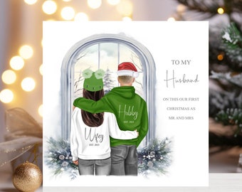 First Christmas Married Card: Newlywed Mr & Mrs, Personalized Keepsake