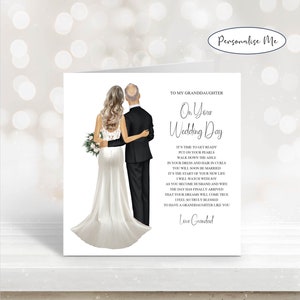 Pour ma petite-fille le jour de votre mariage, carte souvenir de mariage personnalisée, carte de mariage de grand-père à petite-fille