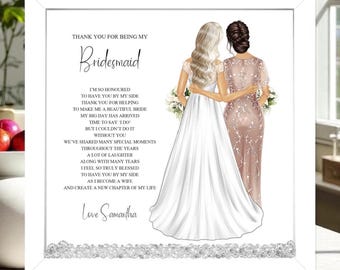 Personalized Bridesmaid Poem Framed Print: Wedding Keepsake Gift
