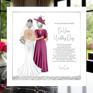 To My Granddaughter On Your Wedding Day Framed Print, Gift for the Bride from Gran Personalised Wedding Keepsake