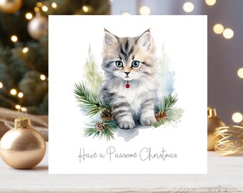Luxury Christmas Cards x 5, Winter Holiday Kittens, Cat Lover Handmade Christmas Cards, Cute Kitten Christmas Cards