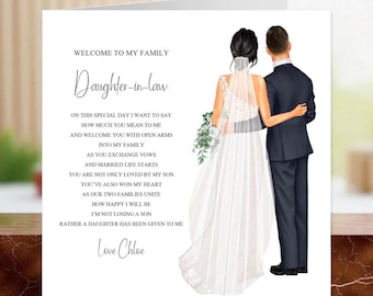 Welcome to my family Daughter-in-law Wedding Day Card, Personalised Wedding Keepsake Card, Sentimental Wedding Day Poem