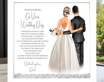 To my Daughter from Dad on your Wedding Day Poem Framed Print, From Father to Bride Gift, Personalised Wedding Keepsake