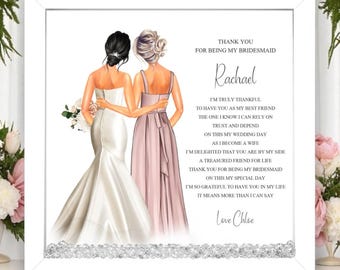 Personalized Bridesmaid Poem Framed Print: Wedding Keepsake