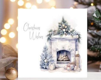 Handmade Christmas Cards: Winter Fireplace Scene, Set of 5