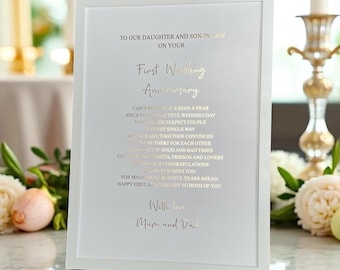 A4 Foiled Print First Wedding Anniversary paper gift, to our Daughter and Son-in-law gift from Mum and Dad, 1 year Anniversary gift