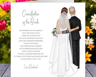To My Grandfather On My Wedding Day Card, Personalised Wedding Keepsake Card, Wedding Gift to Grandad On My Wedding Day from the bride