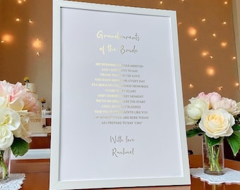 A4 Foiled Print, To Grandparents from the Bride on her Wedding Day Print, Gift from Bride to Grandparents on Wedding Day, Personalised Gift