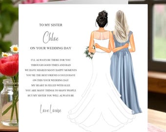 To My Sister On Your Wedding Day Card, Personalised Wedding Keepsake Gift, Customised Wedding Gift For My Sister On Her Wedding Day
