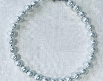Handmade Beaded Bracelet: Silver Plated Beads, White Glass Pearls