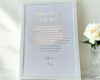 Foiled Wedding Print: Mother & Father of the Bride Keepsake