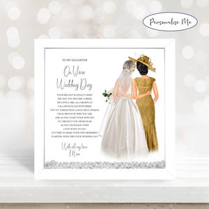 Impression encadrée de poèmes du jour de votre mariage à ma fille de maman, de la mère à la mariée, souvenir de mariage personnalisé