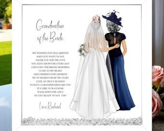 To My Grandmother On My Wedding Day Framed Print, Gift from the Bride to Gran Personalised Wedding Keepsake