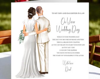 To My Son and Daughter-in-law from Dad On Wedding Day Card, Personalised Wedding Gift from Dad to Son and Daughter-in-law, Customised Gift