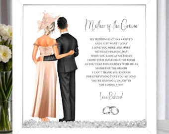 Mother of the Groom Wedding Day Poem Framed Print, To My Mum on my Wedding Day, Personalised Wedding Keepsake