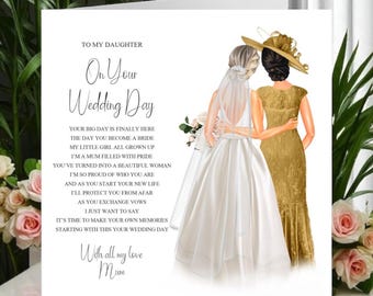 To My Daughter From Mum On Your Wedding Day Card, Personalised Wedding Keepsake Card, On My Daughters Wedding Day Card