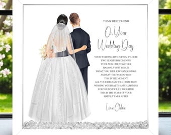 To My Best Friend On Your Wedding Day Poem Framed Print, Wedding Gift for the Bride, Personalised Wedding Keepsake