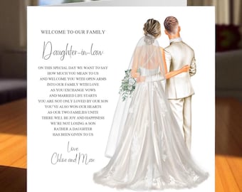 Welcome to our family Daughter-in-law Wedding Day Card, Personalised Wedding Keepsake Card, Sentimental Wedding Day Poem