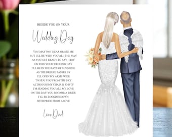 To My Daughter From Dad On Your Wedding Day Card From Heaven, Beside You On Your Wedding Day, On My Daughters Wedding Day Remembrance Card