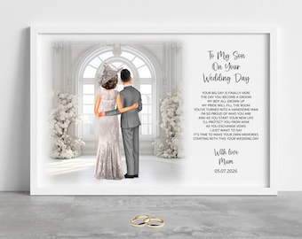 Personalized Son Wedding Day Gift: Mother to Groom A4 Framed Print