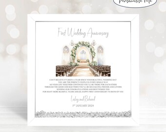 On Your First Wedding Anniversary Framed Print, Paper Anniversary, Personalised Anniversary Print, One Year Married