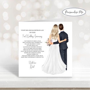 Beau-fils et beau-fils pour votre premier anniversaire de mariage de papa, carte d'anniversaire en papier, carte d'anniversaire personnalisée, un an de mariage