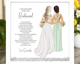 Gift From Bridesmaid to Bride Framed Print, Wedding Gift From Bridesmaid, From Your Bridesmaid on Your Wedding Day, Personalised Gift