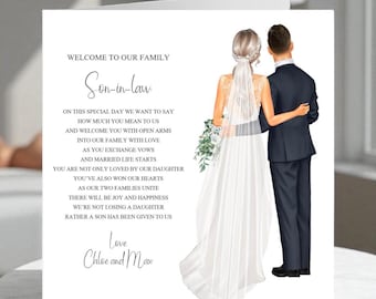 Welcome to our family Son-in-law Wedding Day Card, Personalised Wedding Keepsake Card, Sentimental Wedding Day Poem