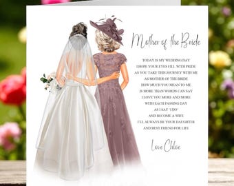 Mother of the Bride Wedding Day Card, Mother of the Bride Wedding Poem, To my Mum on my Wedding Day, Personalised Mum Wedding Keepsake Card
