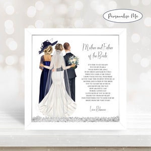 Impression encadrée de poèmes du jour du mariage des mères et des pères de la mariée, souvenir de mariage personnalisé