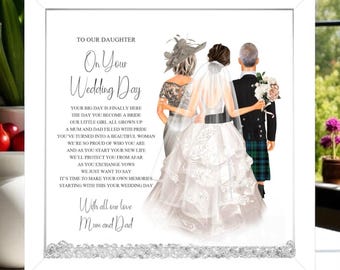 To Our Daughter from Mum and Dad on your Wedding Day Poem Framed Print, Bride Gift from the Parents, Personalised Wedding Keepsake
