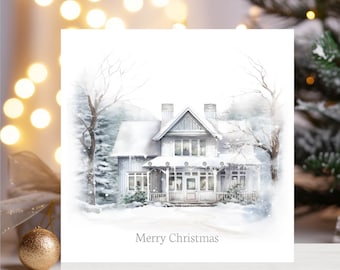 Handmade Snowy Winter House Christmas Cards (Set of 5)