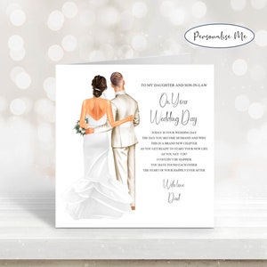 Pour ma fille et mon gendre de papa le jour de votre mariage, carte souvenir personnalisée aux jeunes mariés le jour de votre mariage