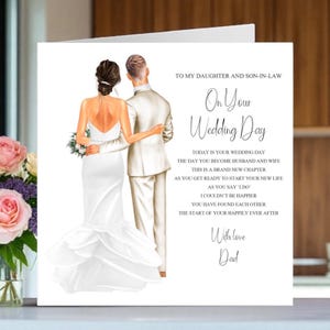 To My Daughter and Son-in-law from Dad On Your Wedding Day Card, To The Bride and Groom On Your Wedding Day Personalised Keepsake Card