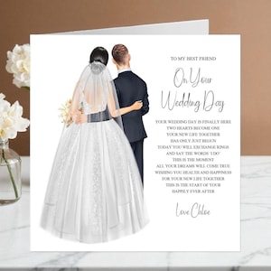 To My Best Friend On Your Wedding Day Card, To The Bride On Your Wedding Day Personalised Keepsake Card, Sentimental Wedding Day Poem