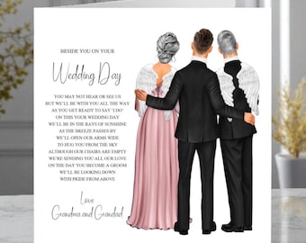 To Grandson From Grandparents On Your Wedding Day Card From Heaven, Beside You On Your Wedding Day, Rememberance Card from Grandparents