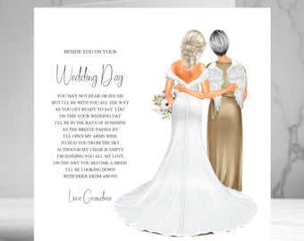To Granddaughter From Gran On Your Wedding Day Card From Heaven, Beside You On Your Wedding Day, Wedding Day Remembrance Card