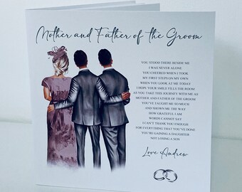 Mother and Father of the Groom Wedding Day Card, To Mum and Dad on My Wedding Day Card, Personalised Parents Wedding Keepsake Card