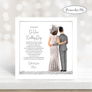 Impression encadrée de poèmes à mon fils, de maman le jour de votre mariage, cadeau de la mère au marié, souvenir de mariage personnalisé