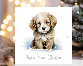 Luxury Christmas Cards x 5, Winter Holiday Puppies, Dog Lover Handmade Christmas Cards, Cute Puppy Christmas Cards