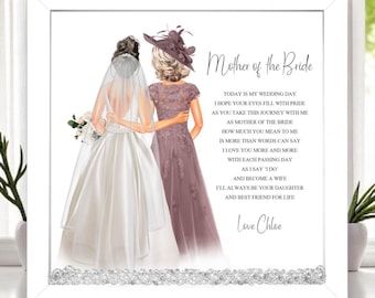 Mother of the Bride Wedding Day Poem Framed Print, To My Mum on my Wedding Day, Personalised Wedding Keepsake