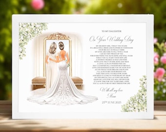 To My Daughter from Mum on your Wedding Day A4 Framed Print, From Mother to Bride Gift, Personalised Wedding Keepsake Gift for Daughter