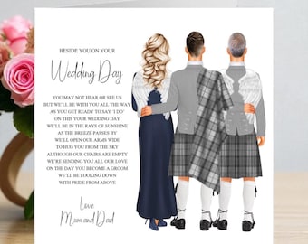 To Our Son From Mum and Dad On Your Wedding Day From Heaven, Beside You On Your Wedding Day, On Our Sons Wedding Day Remembrance Card